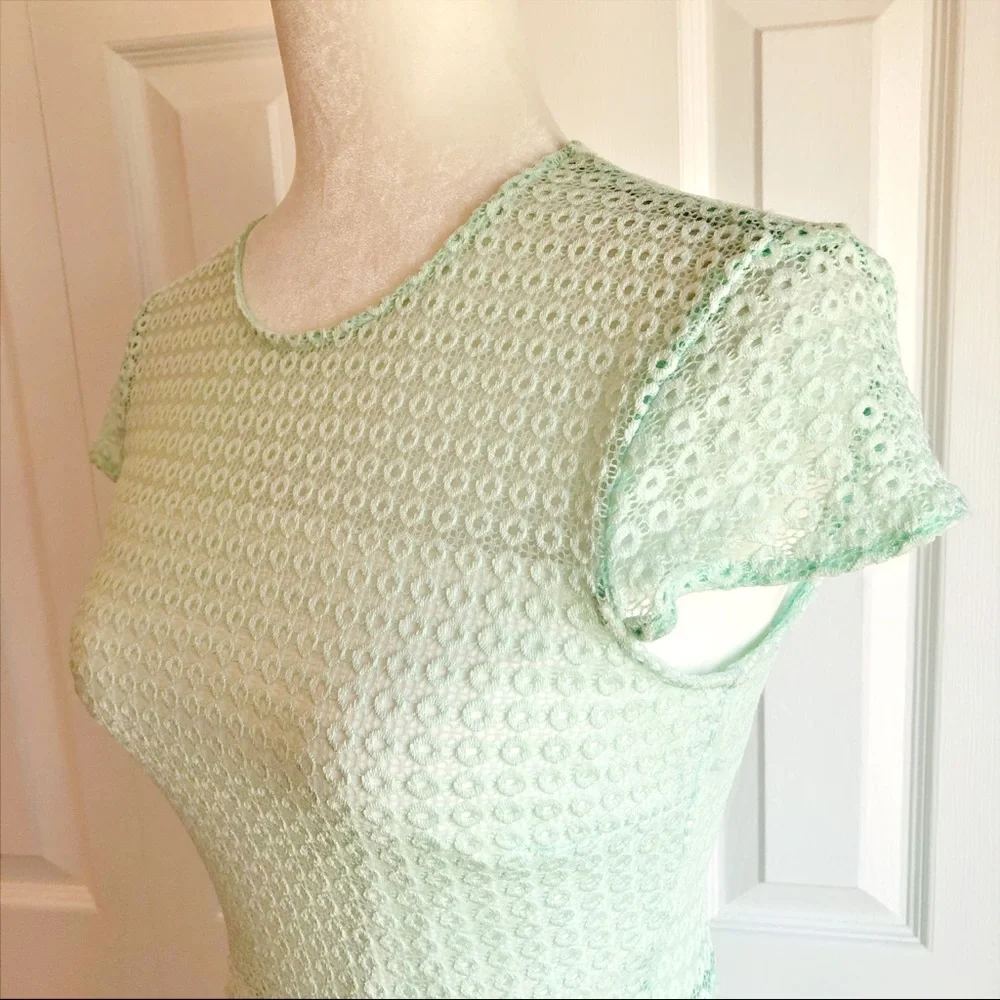 B. Darlin Juniors' Mint Green Fit & Flare Lace Dot Eyelet Dress - Picture 5 of 16